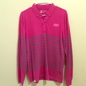 Long sleeve fluorescent stripped Nike Golf shirt.