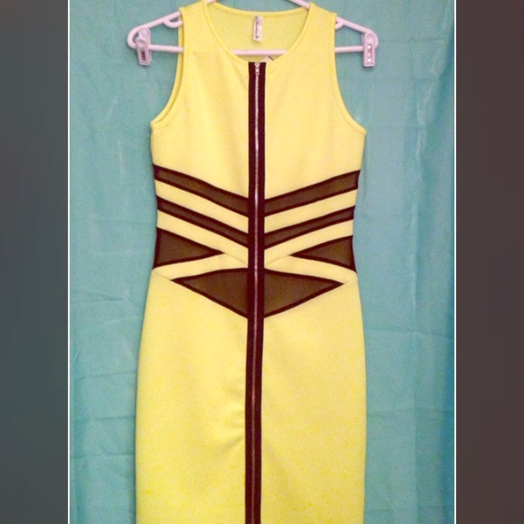 Neon yellow and black mesh dress