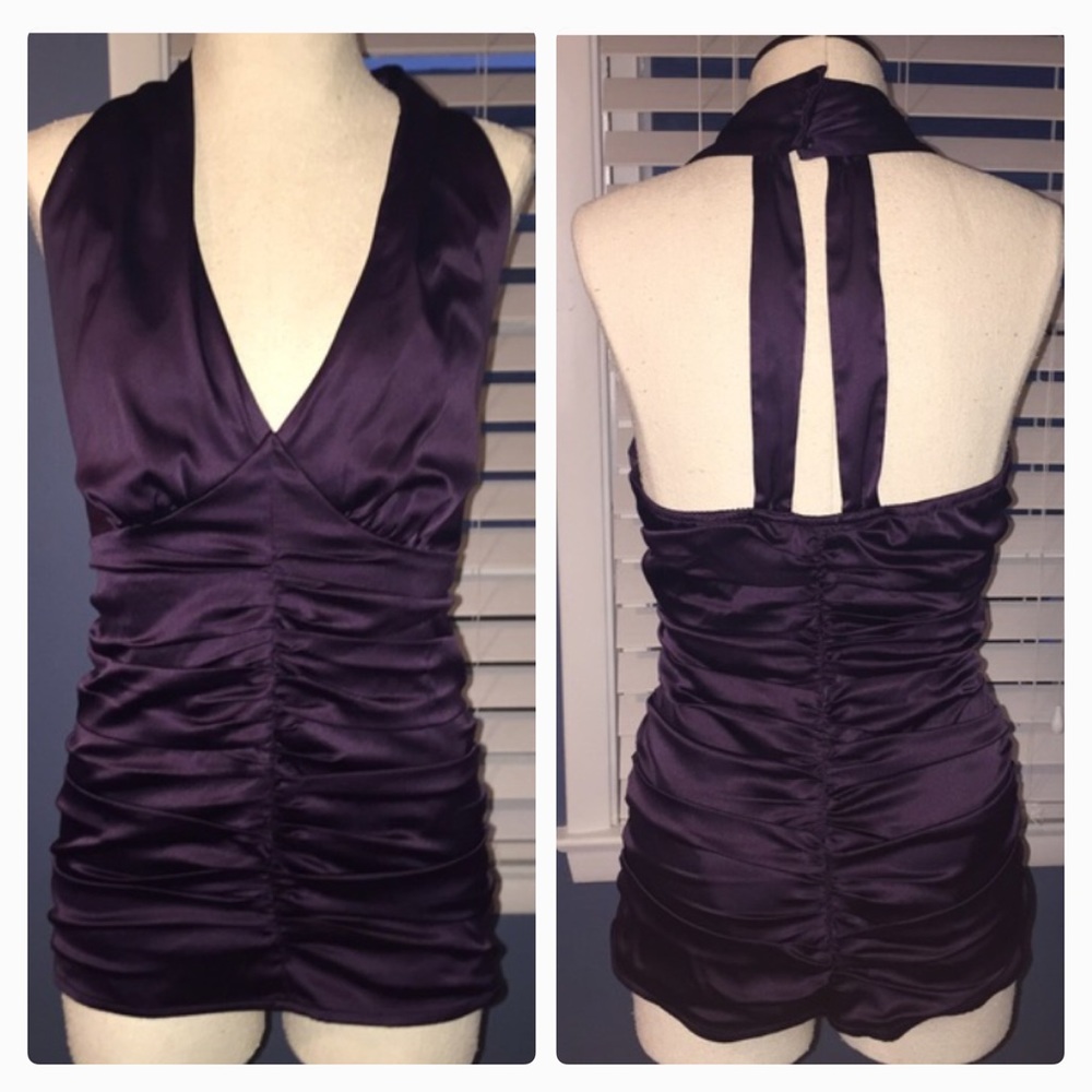 Purple V-Neck Rouched Waist Top