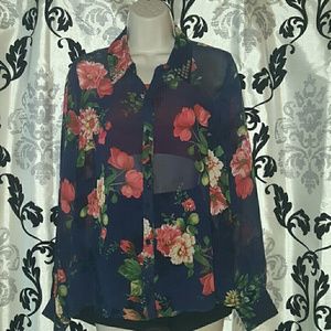 Forever 21 floral button-up with studded collar