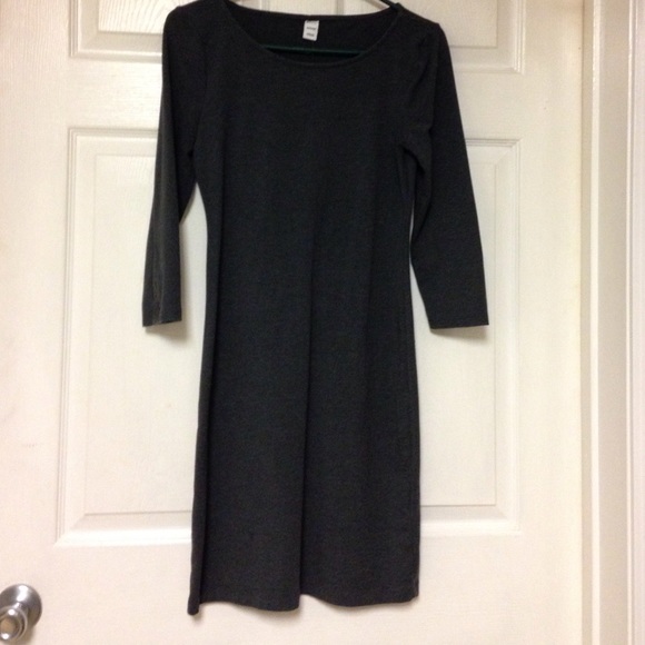 Dark grey knit fitted dress.