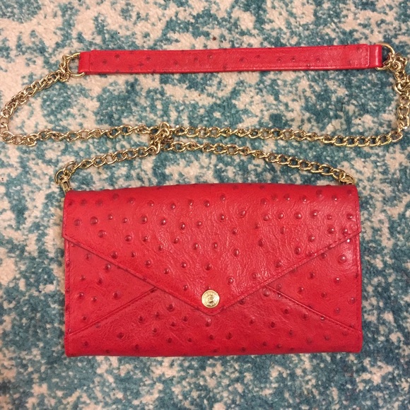 Rebecca Minkoff red ostrich envelope purse