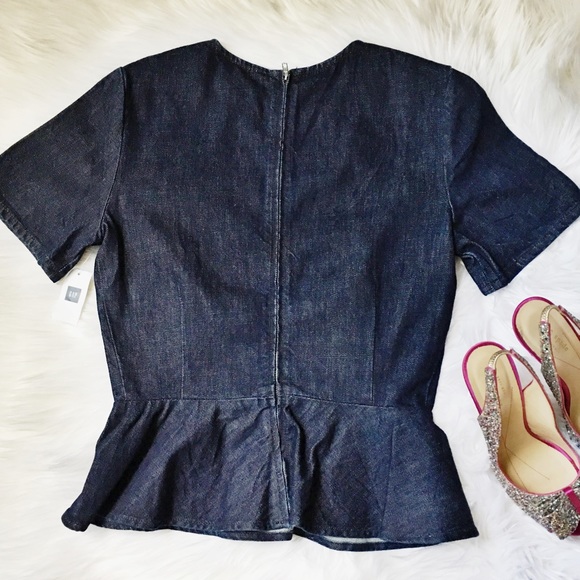 SOLD!!!-GAP Dark Denim Peplum Top ZIP UP back sz S - Picture 2 of 4