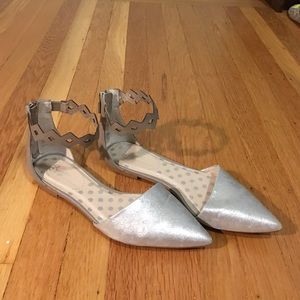 silver metallic pointy flats