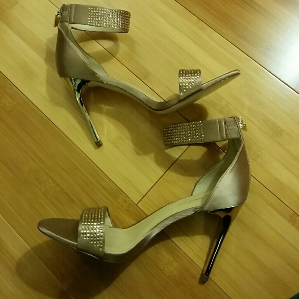 INC Nude Stiletto Rhinestone Heels