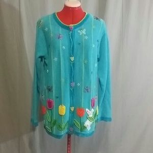 The Quacker Factory Jacket Blue Crochet Size Small
