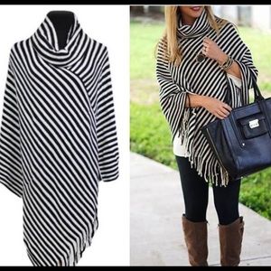 Stripped cowl neck poncho