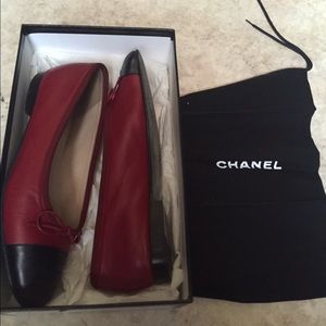 Chanel black and red cap-toe flats
