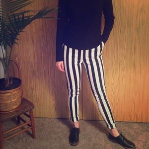 High Waisted Black and White Striped Trousers