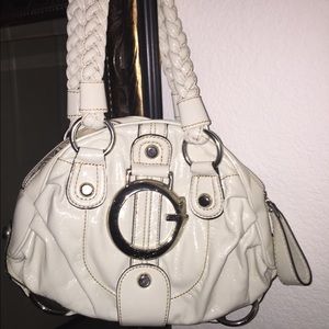 Guess ivory patent leather hobo with braided strap