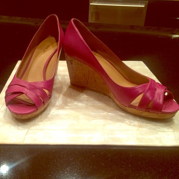 Pink Leather Nine West wedges- worn once