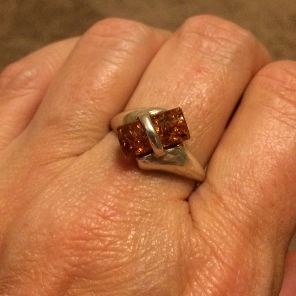 Beautiful Amber Barrel Sterling Silver Ring