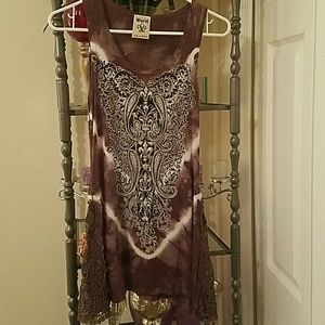 Vocal women crochet lace tunic tank shirt tie dye
