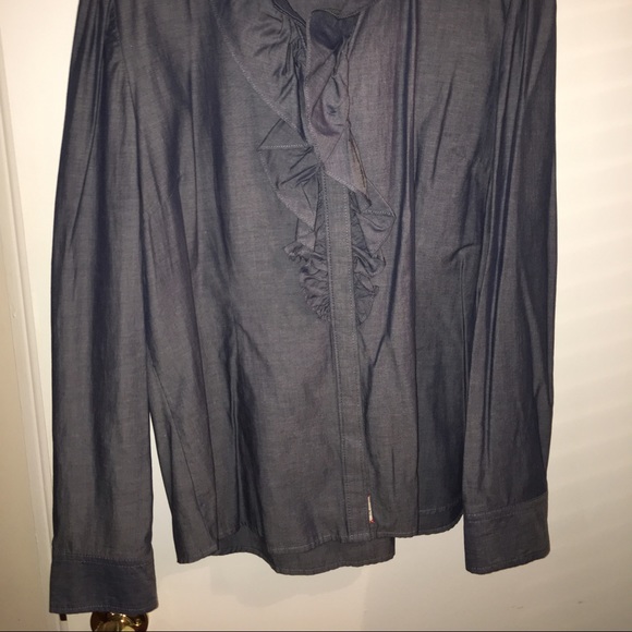 Dark Chambray Ruffle shirt. - Picture 2 of 3