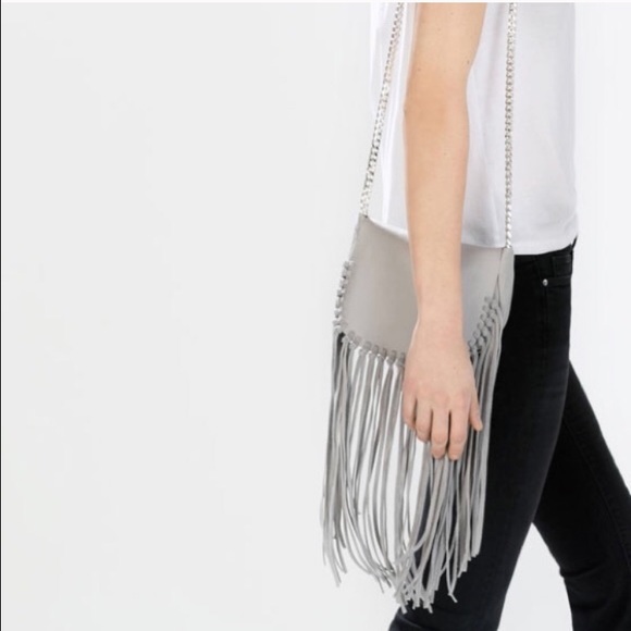 Zara Handbags - NWOT Zara Grey Leather Fringe Crossbody