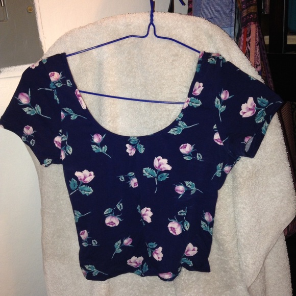 Navy Blue Criss-Cross Back Crop Top