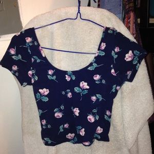 Navy Blue Criss-Cross Back Crop Top