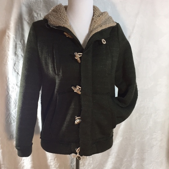 Zara Heavy Knit Toggle Coat - Dark Olive - Picture 1 of 4