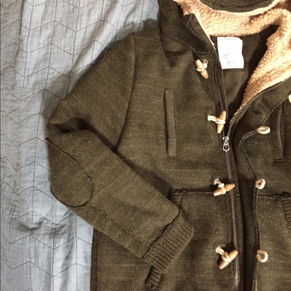 Zara Heavy Knit Toggle Coat - Dark Olive - Picture 3 of 4