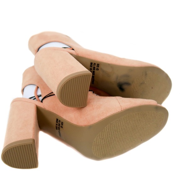 Faux suede lace up ankle strap chunky heels - Picture 3 of 3