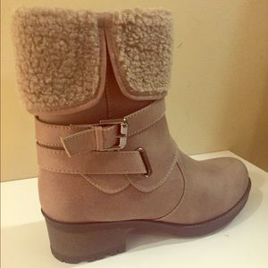 Faux fur buckle booties