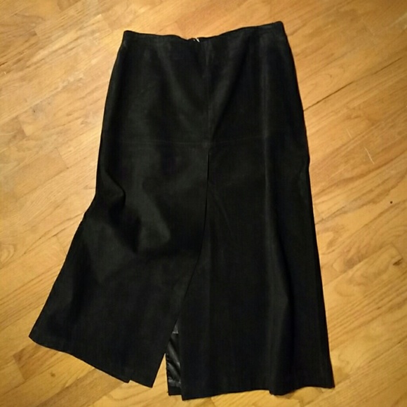 INC black suede leather split riding skirt