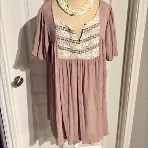SOLD Tan, embroidered Umgee mini dress