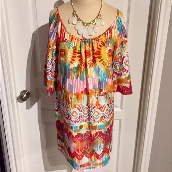 SOLD cold shoulder tie-dye midi dress