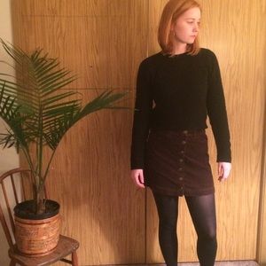 Brown Corduroy Mini Skirt with Buttons