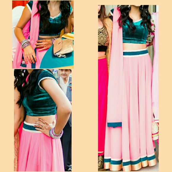 Hot Pink and Teal Designer Lengha Anarkali