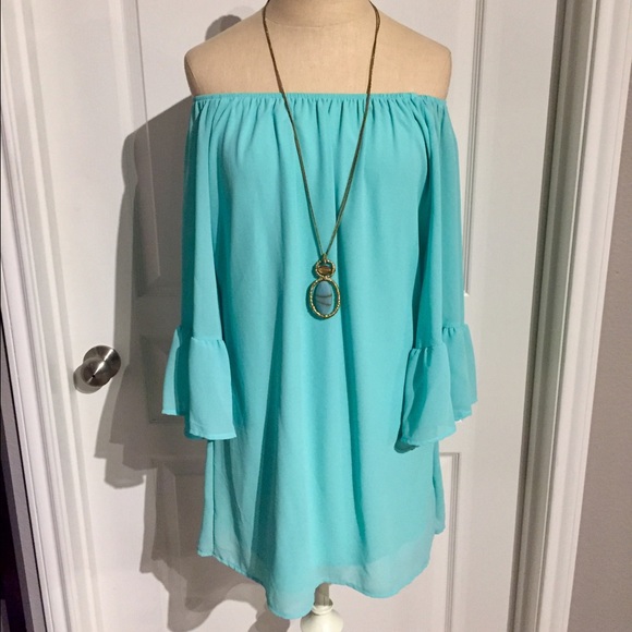 Turquoise lined mini dress