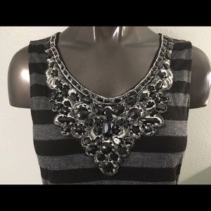 Women's Bobeau Tank Top Sz XL Black and Grey Strip