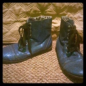 Sparkly blue boots with zebra print lining