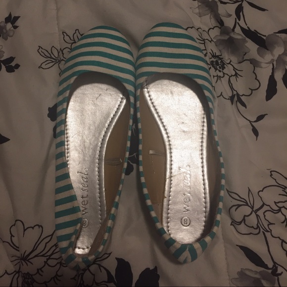 Teal striped flats