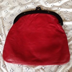 Vintage Cherry Red Leather Foldover Clutch