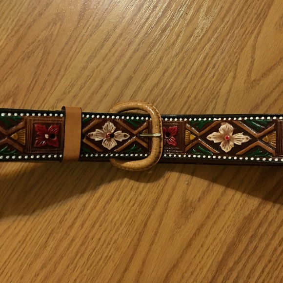 Tooled and Hand Painted Leather Belt
