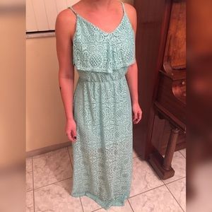 👗Teal Crochet Maxi Spring Dress👗