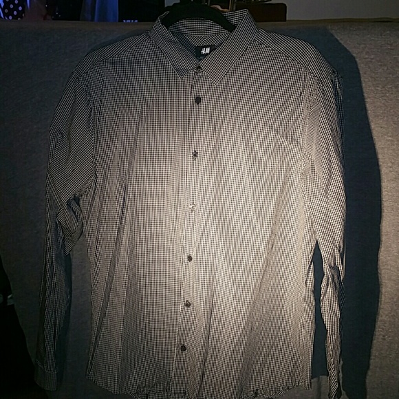 H&M Black Check Men's Slim-fit Casual Dress Shirt