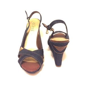 Guess denim peeptoe wedge