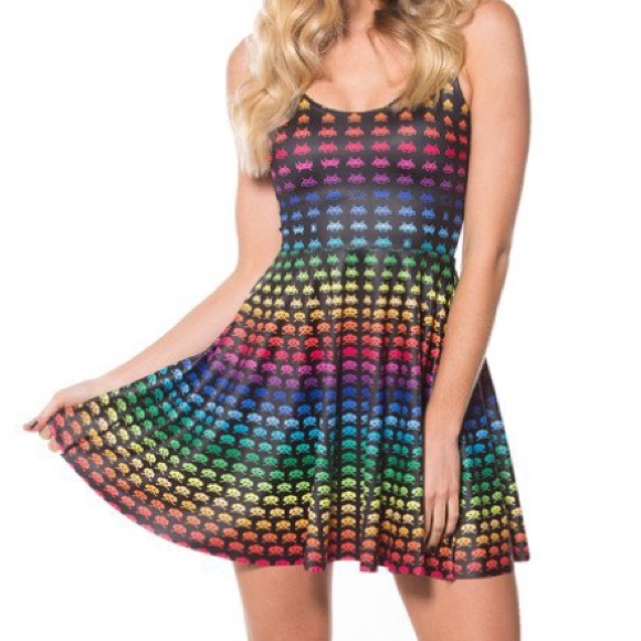 Black Milk Rainbow Space Invaders Scoop Skater Drs