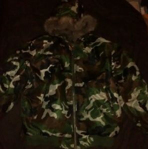 Puffer Jacket Fur Hoodie Army Camo