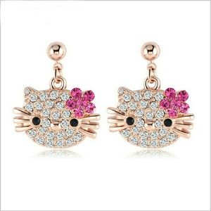 Rose Gold Plated Hello Kitty Cute Earring Set