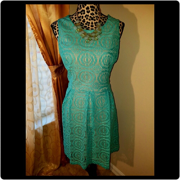 Aqua Lace Overlay Dress