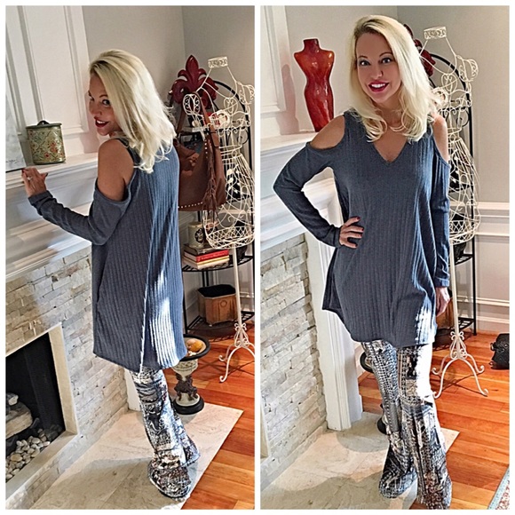 blue ribbed tunic/dress with pockets! LAST ONE - Picture 2 of 4