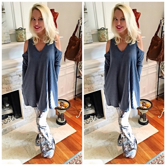 blue ribbed tunic/dress with pockets! LAST ONE - Picture 3 of 4