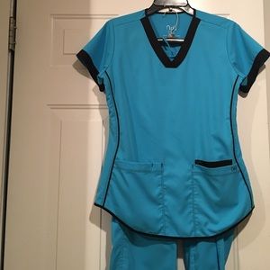 Blue scrub shirt and pant set
