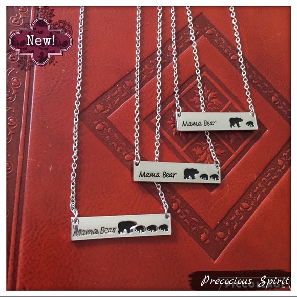 Mama bear engraved gold / silver tone bar necklace - Picture 2 of 4