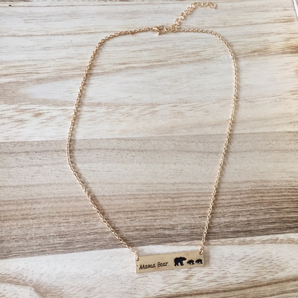Mama bear engraved gold / silver tone bar necklace - Picture 3 of 4