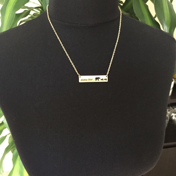Mama bear engraved gold / silver tone bar necklace - Picture 4 of 4