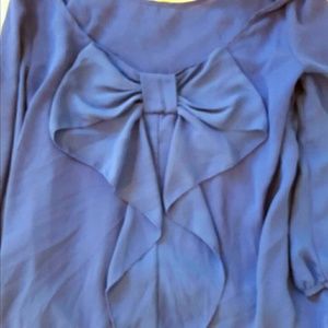 Blue Chiffon Bow Back Scoop Neck Shirt